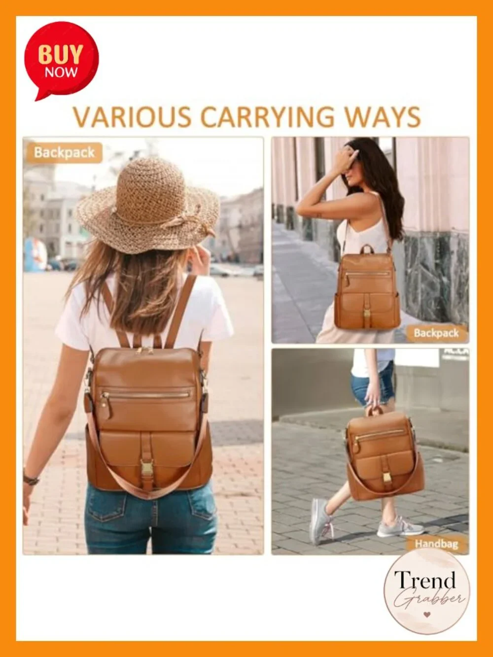 Faux Leather Multi-Pocket Travel Backpack for Women, Anti-Theft Daypack with